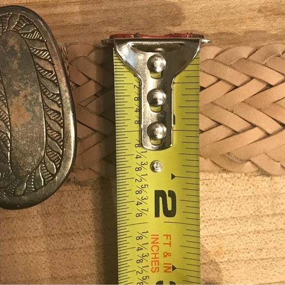 Vintage Woven Woman’s Leather Belt Large Etched Brass Buckle OS main image 6